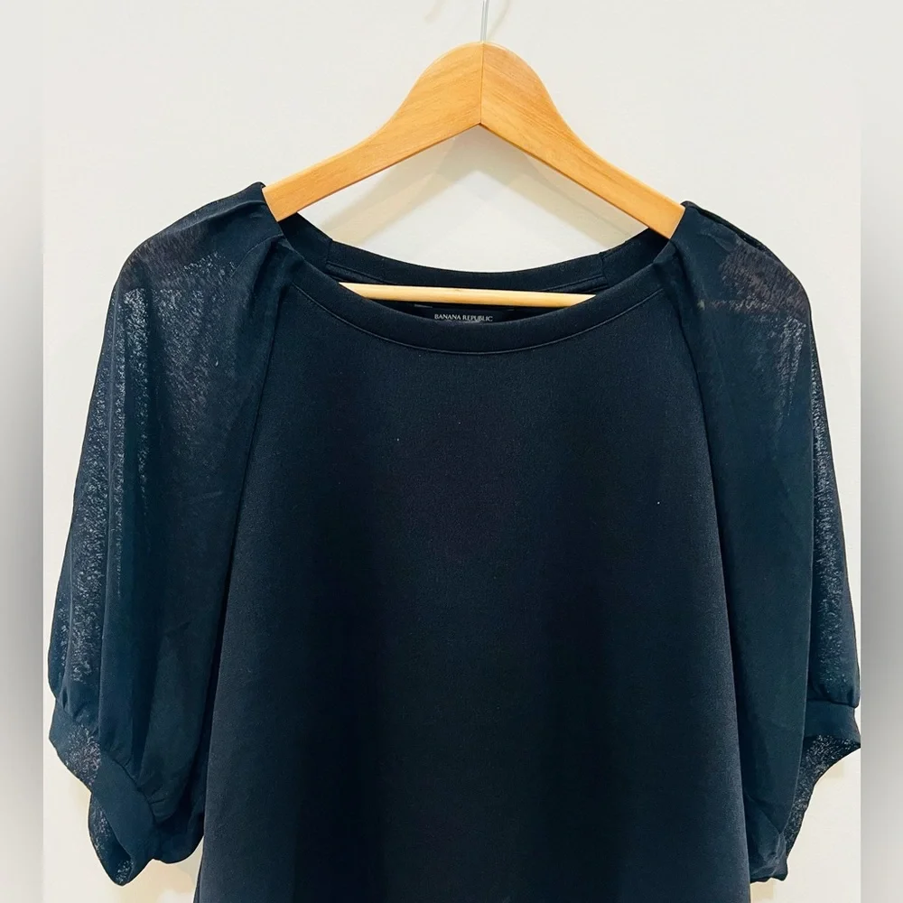 Banana Republic Black Sheer Puff Sleeve Top Size M